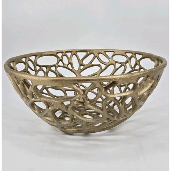 Abstract Large Brutalist Avant Garde Gold Tone Decorative Design Bowl Decor - Picture 10 of 16